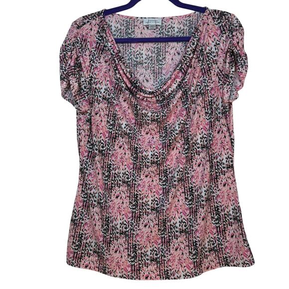 Tahari Tops - Tahari Arthur S. Levine pink and black drape neck short sleeve blouse Large